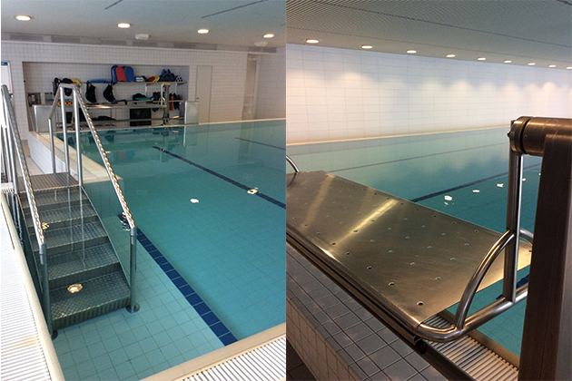 Schwimmbad für die Wassertherapie. Schwimmbad mit Treppen als Einstieg.